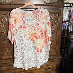 Collective Concepts Floral and Leopard Print Top - Pink and Orange